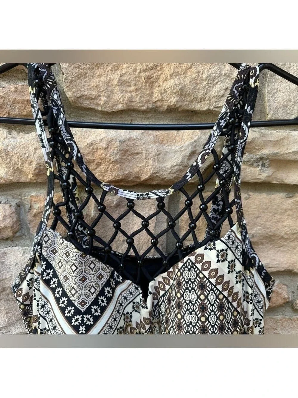 Swimsuits For All - Beaded Macrame Swim Dress One Piece V Neckline Almost New 18